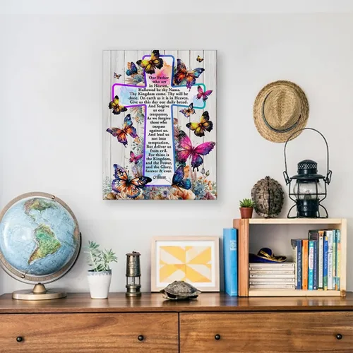 Vista 5 de Póster cristiano motivacional inspirador, arte de pared para decoración del hogar, positivo del Señor, mariposas florales, cruz, lienzo impreso