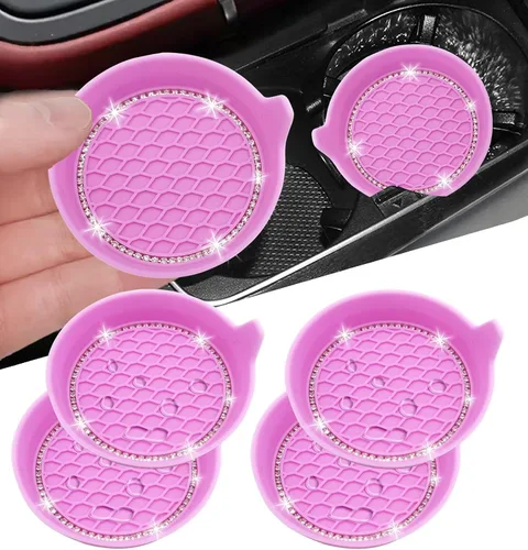 Vista 22 de NBTEPEM 2 posavasos de auto con diamantes de imitación, 2.75 pulgadas, antideslizantes, a prueba de golpes, universal, a la moda, para auto