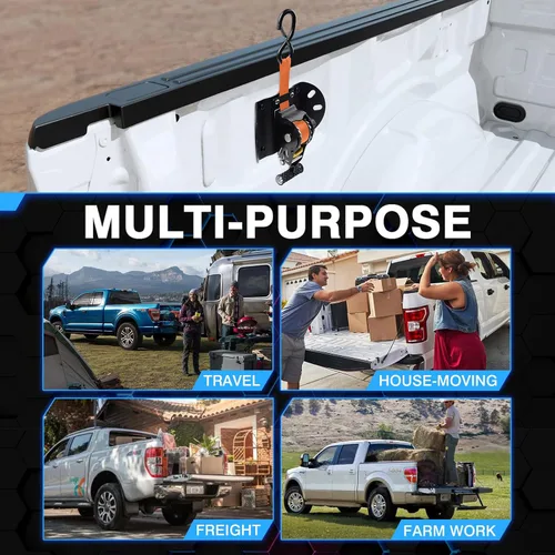 Vista 6 de 2 correas de trinquete retráctiles para Ford F150 2015-2025 2026 Correas de trinquete para camión, remolque, anclajes de amarre para automóvil