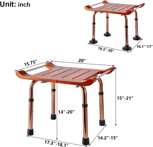 Vista 5 de Banco de ducha de teca para asiento interior de ducha, baño, sauna, para ancianos y discapacitados