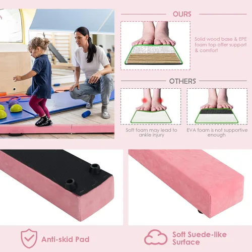 Vista 4 de Giantex Haz de equilibrio de 7/8/9 pies, haz de gimnasia plegable con asas de transporte, base de goma antideslizante para niños, haz de gimnasia