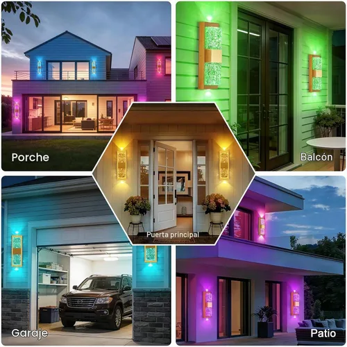 Vista 9 de Luz de pared inteligente para exteriores, RGB, App y Alexa, dorado