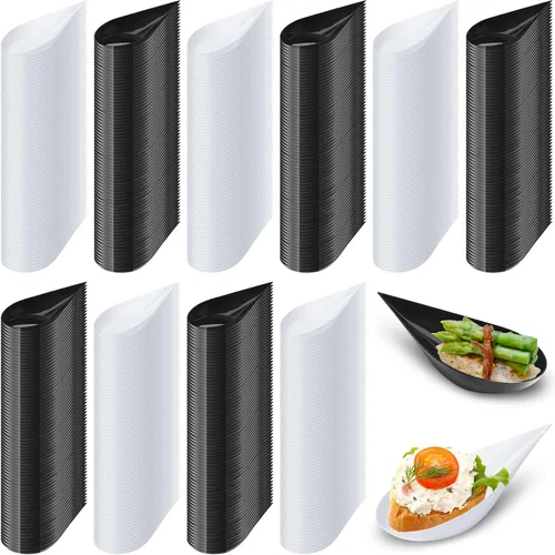 Vista 8 de Tessco for you 800 cucharas desechables de aperitivo de 4 pulgadas, mini platos de plástico para aperitivos, pequeños vasos de catering para postres