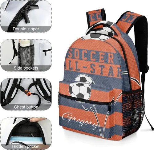 Vista 4 de Balones de fútbol rosa mochila escolar personalizada para niños y niñas, mochila primaria de viaje, Opción 3, Mochilas Tradicionales