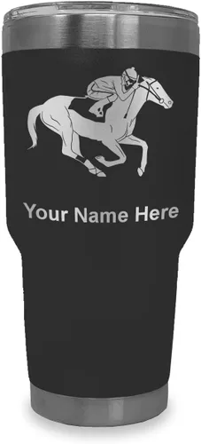 Vista 32 de LaserGram Vaso aislado al vacío de 20 onzas, carreras de caballos, grabado personalizado incluido (negro)