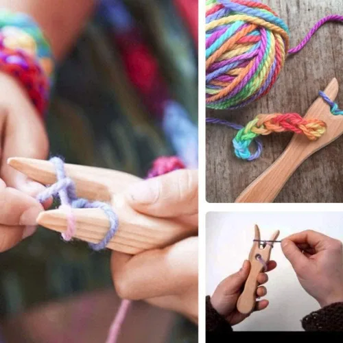 Vista 5 de Yosoo Health Gear Herramientas de tejer - Tenedor, herramientas de tejido de madera para pulseras, collares y proyectos trenzados