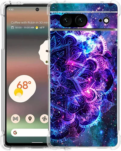Vista 21 de Pixel 7 - Funda protectora de poliuretano termoplástico resistente a los arañazos y a prueba de golpes con diseño de mandala de pavo real colorido