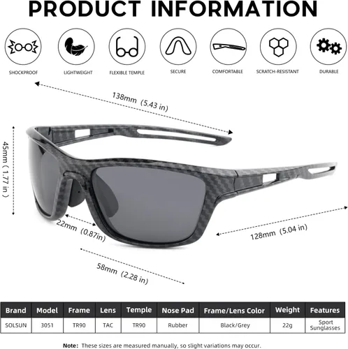 Vista 3 de Solsun Polarized Sunglasses for Men Woman, Sport Wrap Around Sun Glasses UV Protection for Fishing Driving Cycling