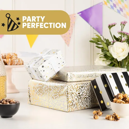Vista 2 de Hojas de Papel de Regalo - Elegante Envoltorio de Regalo, Papel de Regalo Dorado y Blanco Elegante para Hombres o Mujeres, 14 Hojas de Papel