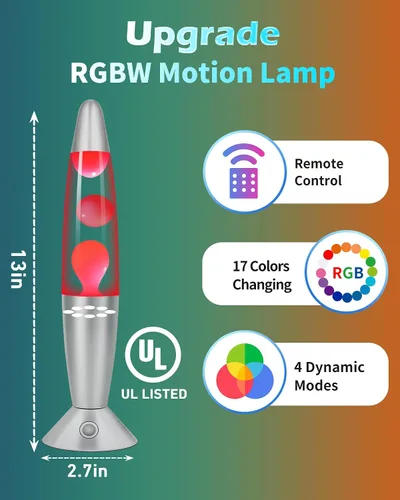 Vista 3 de Lámpara de Movimiento Líquida de 17 Colores con Control Remoto: Luz Nocturna LED de 34.3 cm para Niños y Adultos - Lámpara de Mesa Relajante
