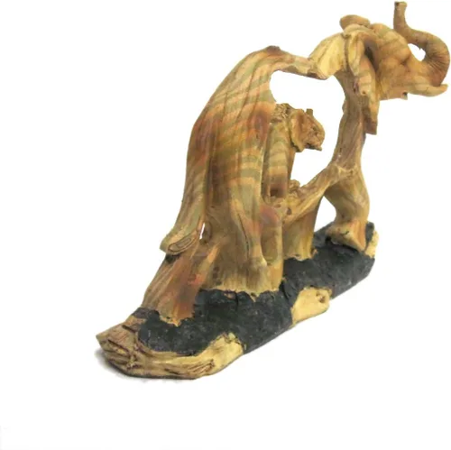 Vista 3 de Figura de madera sintética de elefante y bebé caminando en la naturaleza