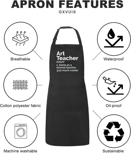 Vista 5 de Art Teacher Apron for Women Art Lovers Waterproof Adjustable Bib 2 Pockets Kitchen Cooking Apron Artist Mentor Gift