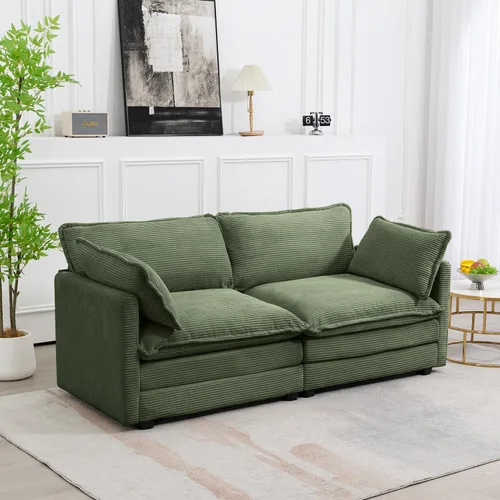 Vista 19 de ROWHY Sillón individual con otomano, sofá moderno de corduroy en forma de nube con chaise convertible, sofá tapizado para sala de estar, beige