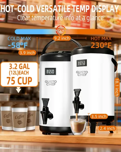 Vista 5 de Dispensador de bebidas aislado – Dispensador térmico de té frío y caliente – Acero inoxidable de 12 L/3.2 galones con espita para té, café, leche