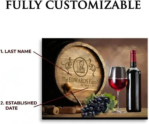 Vista 4 de MuralMax Lienzo decorativo personalizado para pared, diseño de barril de vino del valle de Napa, regalos para padres, abuelos, recién casados