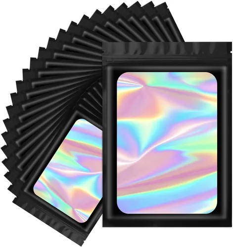 Vista 16 de ANZNKU 50 piezas 7 cm x 23 cm Bolsas holográficas para bolígrafos Bolsas de embalaje para bolígrafos Bolsa resellable a prueba de olores