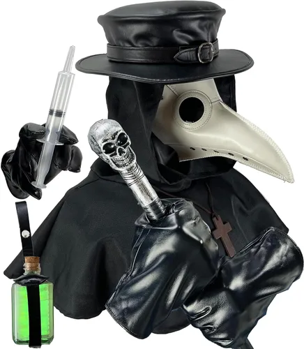 Vista 2 de Absolute Vibe Plague Doctor Mask and Hat Combo Set Halloween Costume Steampunk Cosplay Props for men women adult kids teen