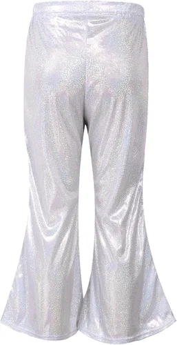 Vista 2 de Agoky Pantalones de baile de lentejuelas brillantes para niñas y niñas, pantalones acampanados de pierna ancha, pantalones acampanados para hip hop