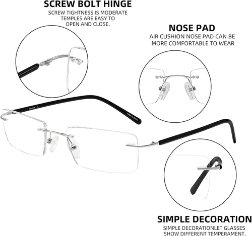 Vista 3 de FONHCOO Gafas de lectura con bloqueo de luz azul, antirayos azules, unisex, ligeras, sin marco, para computadora