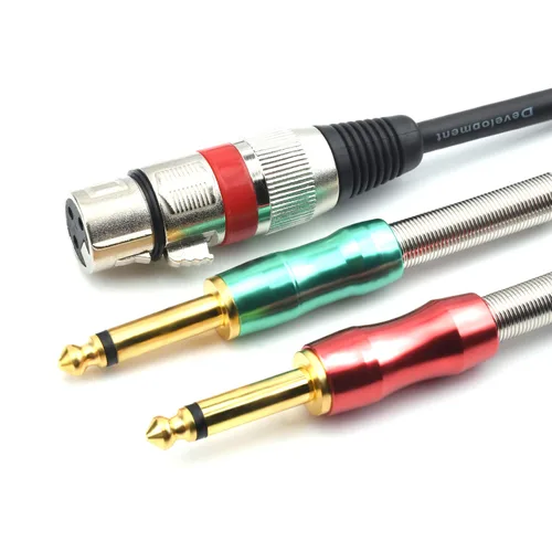 Vista 3 de XLR hembra a 0.250 in 1/4 pulgadas mono macho audio Y cable divisor en Y, doble 0.250 in 1/4" macho a XLR hembra 3Pin micrófono convertidor de audio