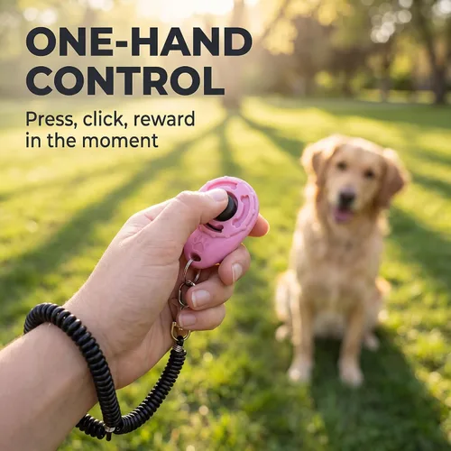 Vista 4 de Jinshining 1 pieza de clicker rosa fácil de usar con botón accesorios de entrenamiento para perros, fuertes y de larga duración, ayuda