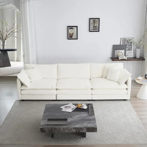 Vista 9 de Sofá nube de gran tamaño con asiento profundo de 25.52 pulgadas, cómodo sofá biplaza de chenilla, moderno juego de sofás modulares seccionales, Beige