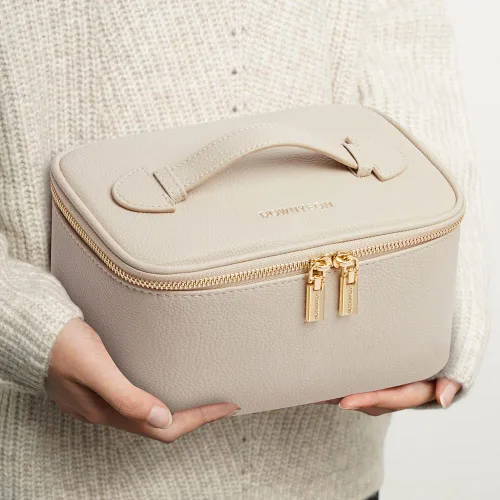 Vista 3 de ROWNYEON - Bolsa de cosméticos, bolsa de maquillaje, estuche portátil para maquillaje, neceser de viaje, organizador para mujeres, color beige