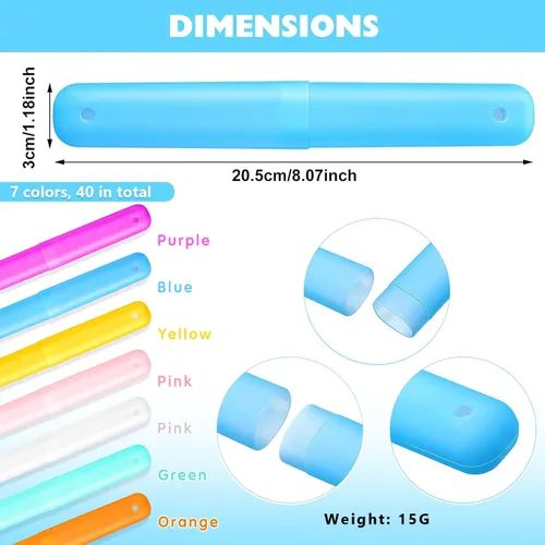 Vista 2 de 40 piezas de estuche de plástico portátil para cepillos de dientes de viaje, contenedor de cepillo de dientes transpirable, almacenamiento