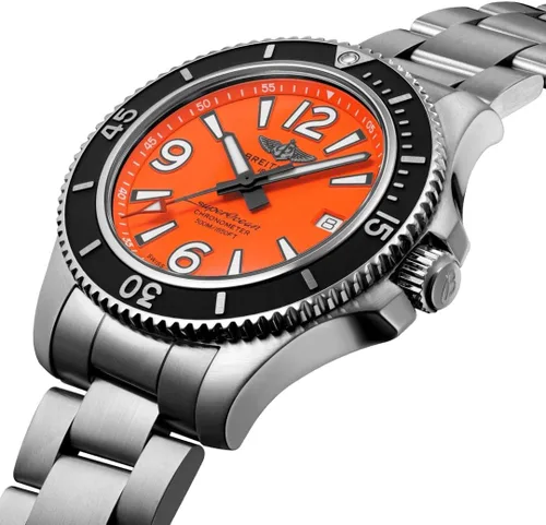 Vista 2 de Reloj Breitling Superocean de 1.654 pulgadas para hombre, 1,640.4 ft, impermeable, A17366D71O1A1, Naranja, Reloj de buceo
