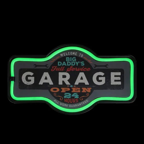 Vista 2 de Northlight Letrero de pared LED con luz de neón de Big Daddy's Full Service Garage - 17.25" - Verde