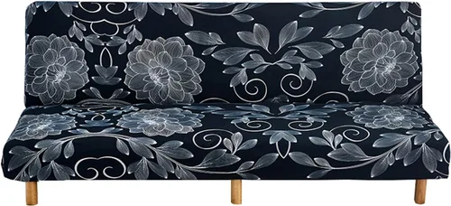Vista 17 de WOMACO Funda Elástica para Futón Fundas para Sofá Cama Tamaño Full Twin Queen Negro Sin Brazos Protector de Sofá Loveseat con Fondo Elástico