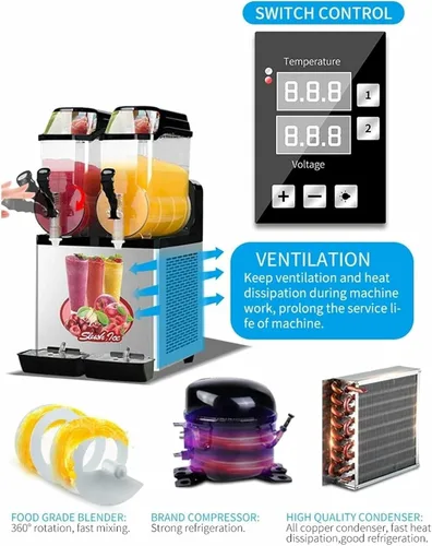 Vista 2 de Máquina para hacer hielo en granizado de 12/24/36L, máquina comercial para hacer jugos granizados, máquina de bebidas congeladas de batido