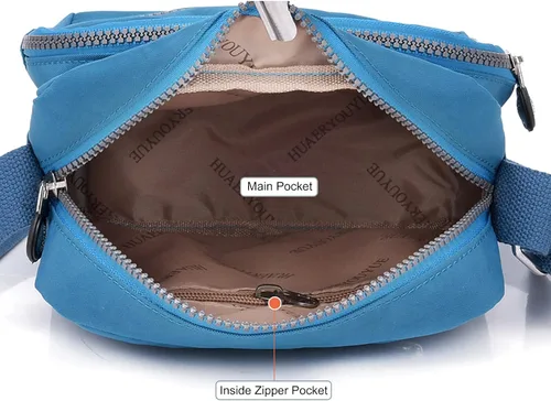 Vista 4 de Blostirno Bolso cruzado de nailon, bolso de hombro casual, multibolsillo, impermeable, para mujer