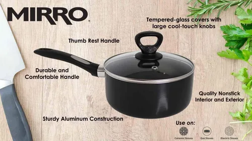 Vista 9 de Mirro A7972484 Get A Grip - Cacerola antiadherente de aluminio de 3 cuartos con tapa de vidrio, utensilios de cocina, color negro