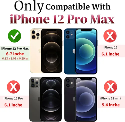 Vista 2 de HNHYGETE Funda para iPhone 12 Pro Max con protector de pantalla: [grado militar de 20 pies probada en caídas] Funda protectora para cámara Negro