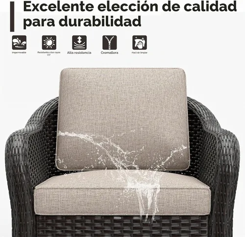 Vista 4 de Sofá de patio al aire libre de 2 plazas con mimbre de PE tejido a mano Beige