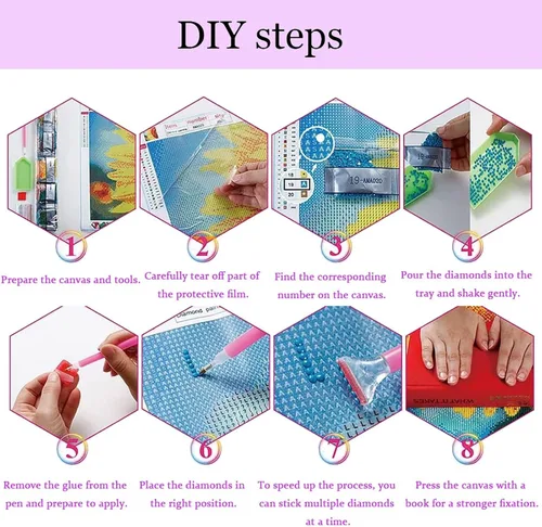 Vista 6 de Kit de pintura de diamantes con diseño de flores y luna para adultos, arte y manualidades redondas 5D para adultos principiantes, pinturas
