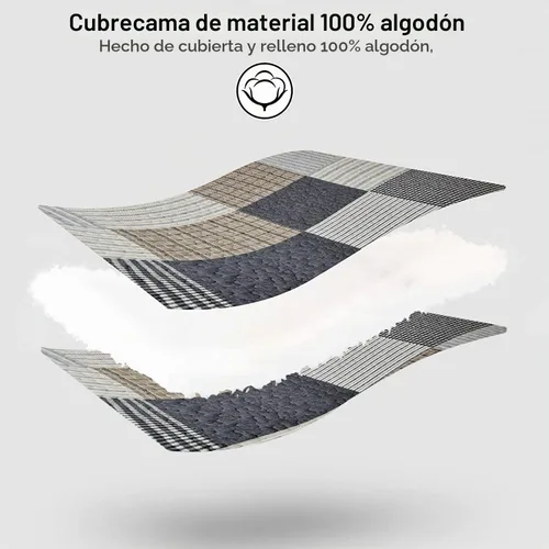 Vista 5 de PANGUSHAN Juego de edredón de tamaño individual, juego de ropa de cama de retazos de 100% algodón, edredón ligero reversible, 2 piezas en gris