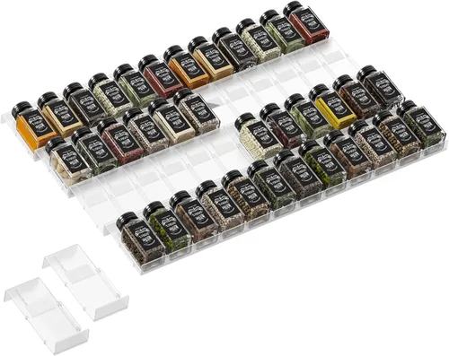 Vista 13 de Famhap Organizador de cajones de especias, 8 niveles expandible de 11.7 a 23.2 pulgadas, bandeja para condimentos para cajones de cocina, bandeja