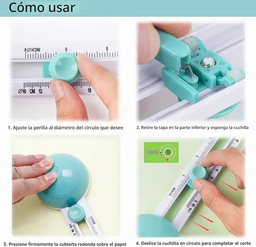 Vista 6 de Cortador de círculo artesanal, cortador de círculo de brújula para herramienta de corte circular de papel para cartulinas Adjustable Circle