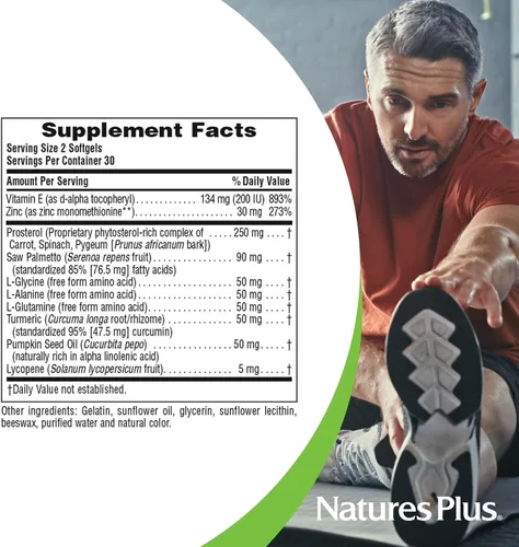 Vista 4 de NaturesPlus Herbal Actives ProstActin - 200 iu de vitamina E, 60 cápsulas blandas - Soporte saludable para la glándula prostática, con aceite