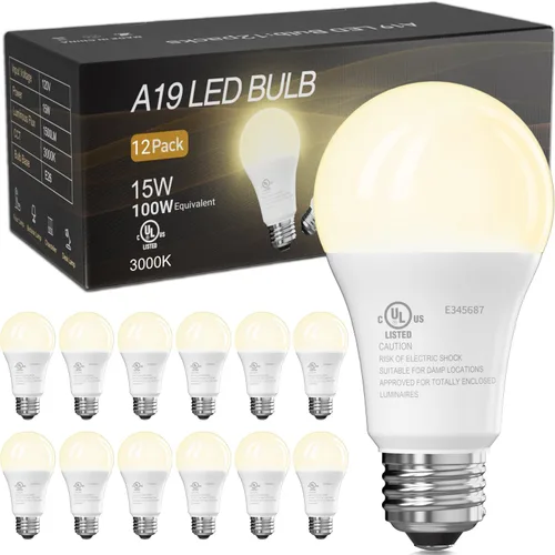 Vista 17 de Bombillas LED TJOY, equivalentes a 100 vatios A19, blanco cálido suave de 2700K, bombillas de ahorro energético con base estándar E26, 1500 lúmenes