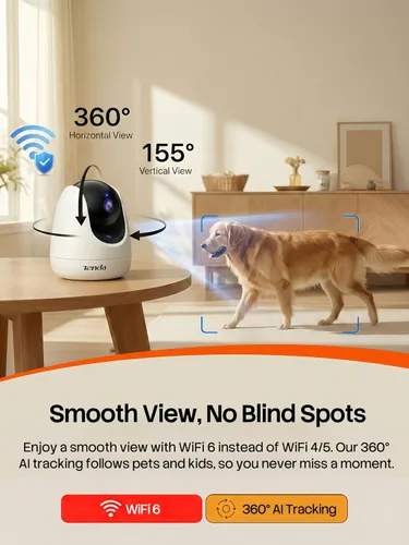Vista 7 de Tenda CP3 Pro 2K Cámara de seguridad interior con WiFi 6 y detección AI para bebés/mascotas - Monitor de bebé, cámara para mascotas para el hogar