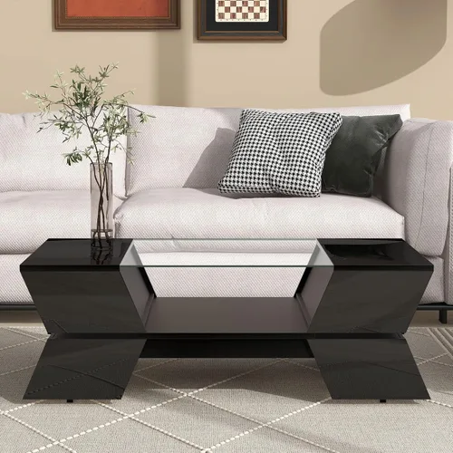 Vista 10 de Mesa auxiliar extensible de 39.3 a 60.6 pulgadas con almacenamiento, moderna mesa de cóctel rectangular con 2 cajones y 6 compartimentos grandes