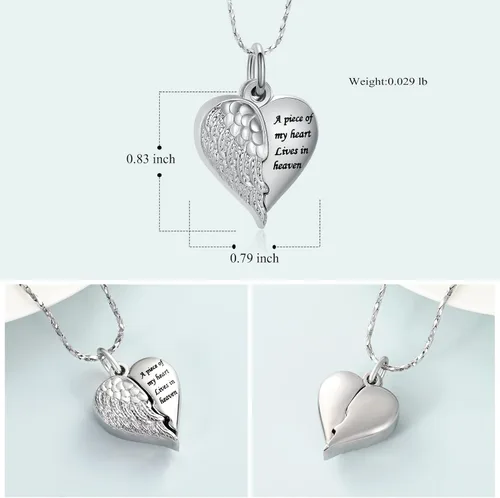 Vista 22 de Imrsanl Collar con dije de urna de cremación en forma de corazón para cenizas humanas – Un pedazo de mi corazón vive en el cielo