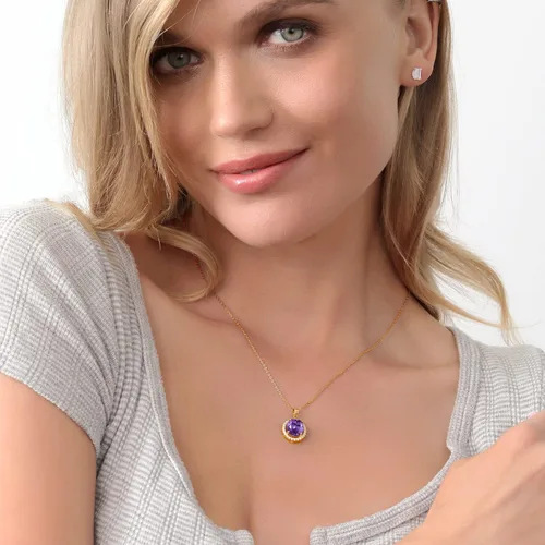 Vista 54 de Gem Stone King Collar con colgante de plata chapada en oro amarillo de 18 quilates de 0.433 x 0.354 in con piedra natal ovalada para mujer