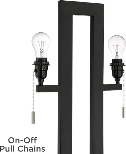Vista 7 de 360 Lighting Neil - Juego de 2 lámparas de mesa rectangulares rústicas modernas de 26 pulgadas de alto, cadena de tracción de puerto USB, pantalla