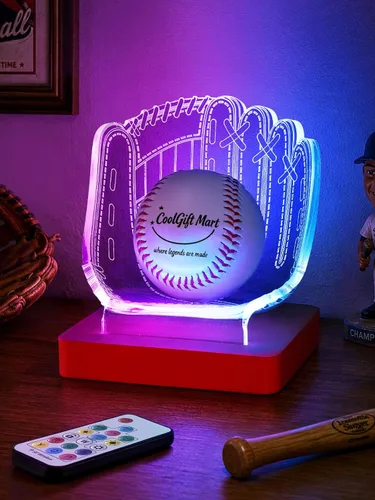 Vista 8 de CoolGift Mart Soporte de exhibición de guantes de béisbol con luz Béisbol-16