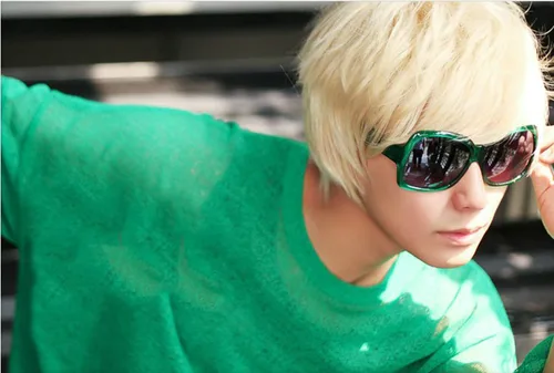 Vista 5 de ESUPPORT Mens Boys Short Straight Platinum Blonde Wig Cosplay Party Costume