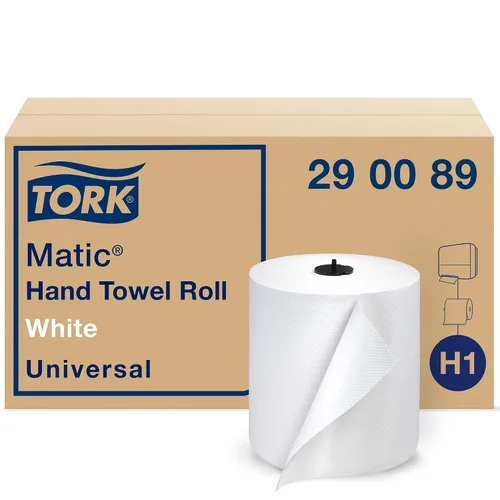 Vista 5 de Tork Mini rollo de papel de baño jumbo (12 rollos) y rollo de toalla de mano de papel Tork Matic (6 rollos)